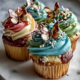 Whimsical cupcakes with swirled pastel buttercream and charming butterfly toppers—perfect for Easter or garden parties.  