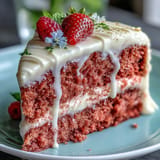 Glistening Bridal Shower Rosé Velvet Cake, beautifully frosted and drizzled with gold.