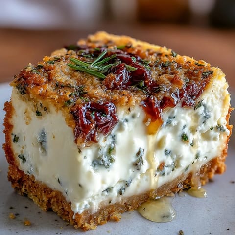 Freshly baked Kalamata Cheesecake Appetizer served on crostini with a drizzle of olive oil.