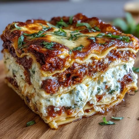 Slices of Worlds Best Lasagna are plated with fresh basil, revealing hearty layers of pasta, sausage, and marinara sauce.