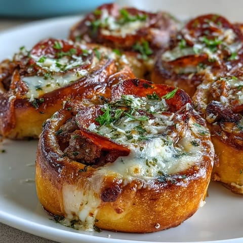 A cross-section of savory Irresistible High Protein Pepperoni Pizza Rolls revealing layers of lean beef and turkey pepperoni inside.