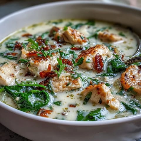 Creamy Garlic Parmesan Chicken Soup steaming in a white ceramic bowl, garnished with fresh parsley and extra cheese.