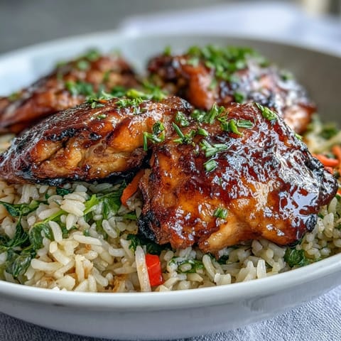 One-Pan Bold Honey BBQ Chicken Rice served steaming hot with a fork resting on the side.