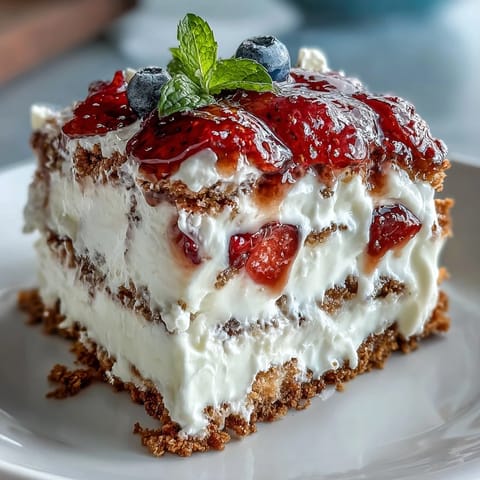 Memorial Day No-Bake Icebox Cake loaded with creamy layers and fresh strawberries.