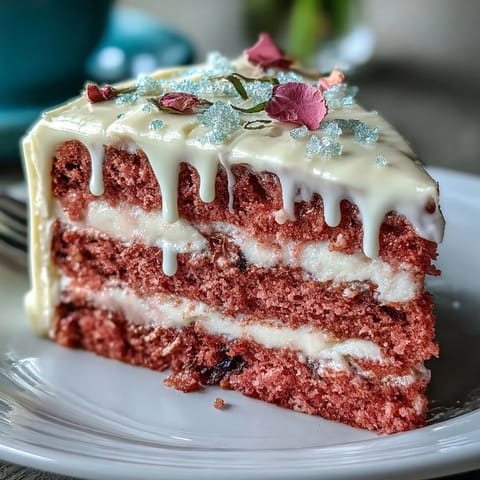 Elegant Bridal Shower Rosé Velvet Cake with shimmering gold drip.
