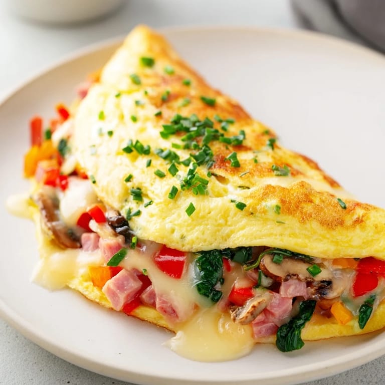 Freshly made fluffy Omelet with Cheese, showcasing a generous filling and appealing golden hue.