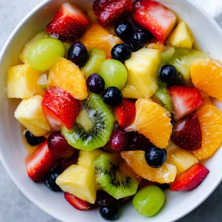 A colorful fruit salad bursting with fresh berries and pineapple, ready to serve on a warm day.
