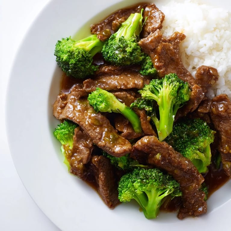 A close-up of a steaming bowl of beef and broccoli, served over fluffy white rice.