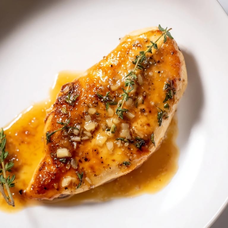 Fresh thyme and rosemary flavor this juicy honey Dijon chicken, perfect served over mashed potatoes.