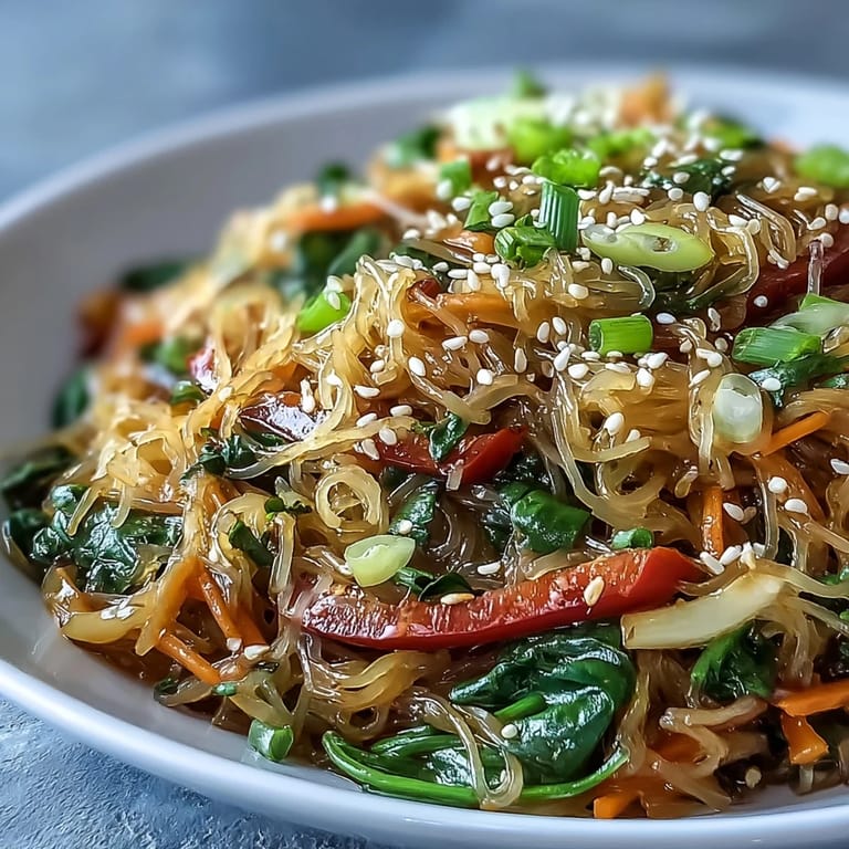 A close-up of kelp noodle stir-fry in a skillet, featuring colorful carrots and spinach, with lime wedges for a fresh squeeze.