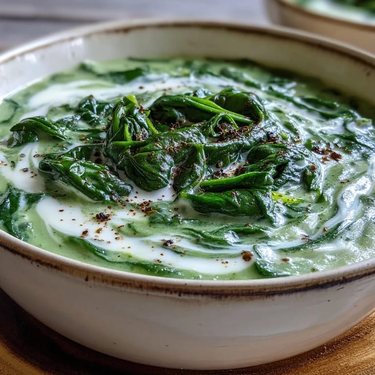 Velvety homemade Spinach Soup with tender greens and aromatic veggies, served warm as a comforting light lunch.