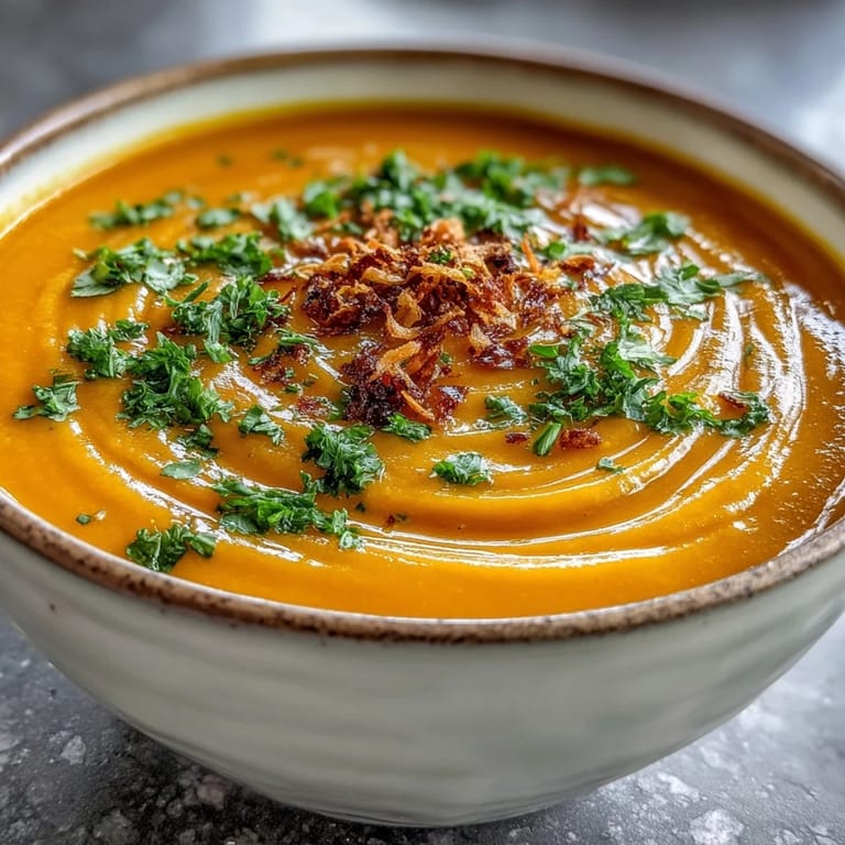 Vibrant Carrot and Coconut Soup in a rustic pot, ready to be served alongside crusty bread for dipping.