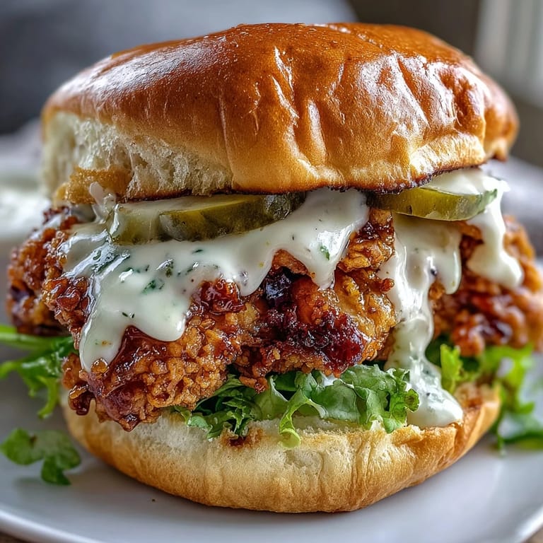 Homemade Spicy Chicken Sandwich with golden crispy chicken, fresh lettuce, and creamy sauce on a toasted brioche bun.