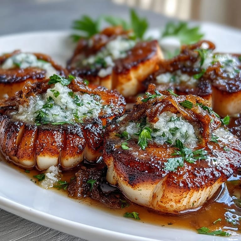 Buttery scallops in a bright citrus sauce, seared to golden perfection and served with fresh parsley and lemon wedges.