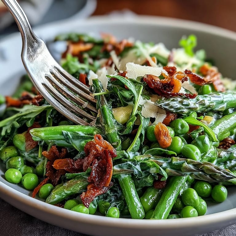 Shaved Asparagus and Pea Salad with Lemon Dressing: fresh spring greens tossed with Parmesan, toasted pine nuts, and zesty citrus dressing.