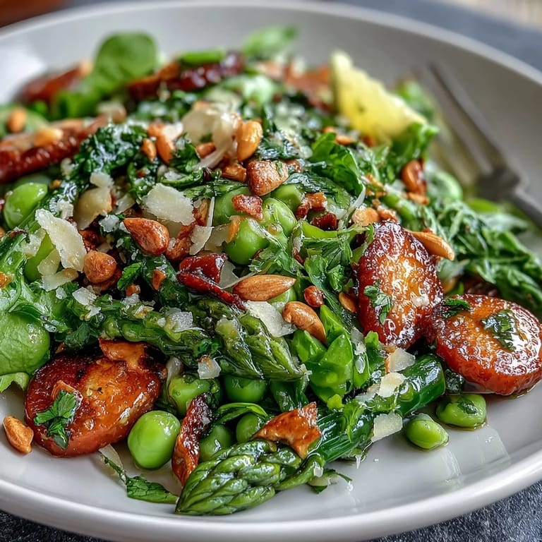 Shaved Asparagus and Pea Salad with Lemon Dressing: vibrant green salad with shaved asparagus, peas, and a tangy lemon-honey Dijon vinaigrette.
