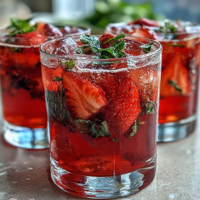 Refreshing strawberry basil lemonade mocktail in a glass, garnished with basil leaves and juicy strawberry slices.