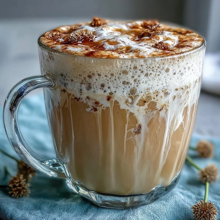 Rich dandelion root tea blends with frothed oat milk and vanilla for a soothing, dairy-free latte perfect for chilly mornings.