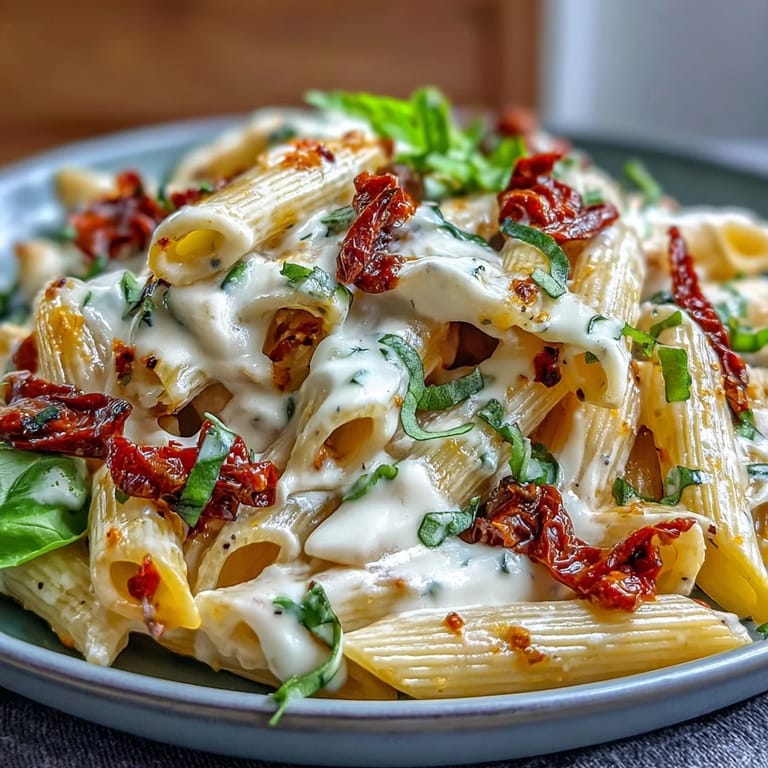 A dreamy bowl of Marry Me Pasta, topped with fresh basil and parmesan.