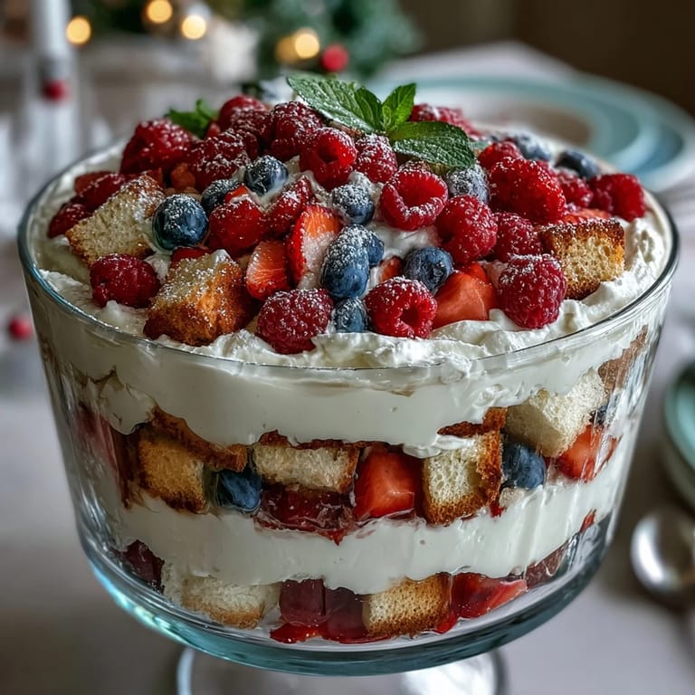 Showcasing a visually stunning Red White Blue Berry Trifle perfect for any festive occasion.