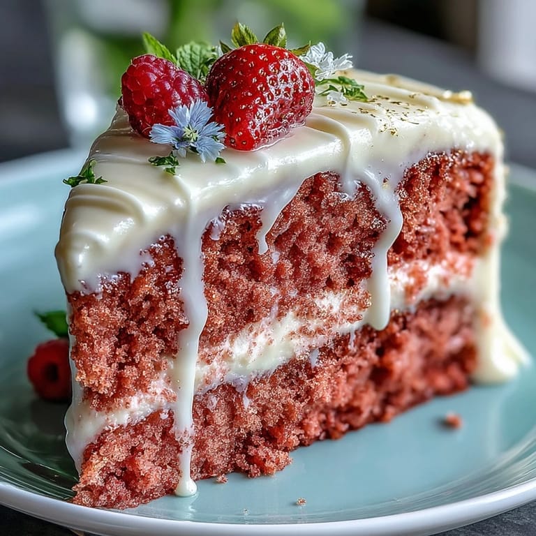 Glistening Bridal Shower Rosé Velvet Cake, beautifully frosted and drizzled with gold.
