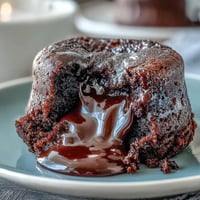 Four Chocolate Lava Cakes with Espresso garnished with cocoa powder and a vanilla scoop, served warm on white plates.